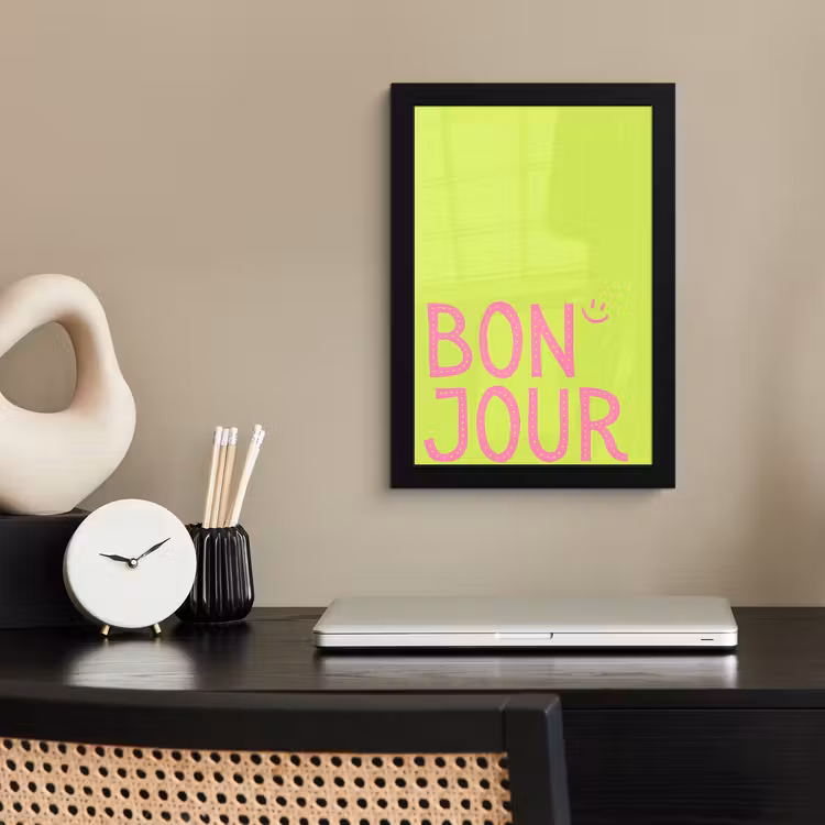 Poster met lijst - Groen - Smiley - Bonjour - Roze — 3