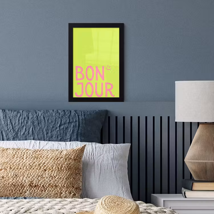 Poster met lijst - Groen - Smiley - Bonjour - Roze — 4