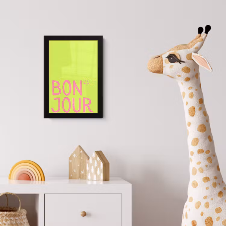Poster met lijst - Groen - Smiley - Bonjour - Roze — 5