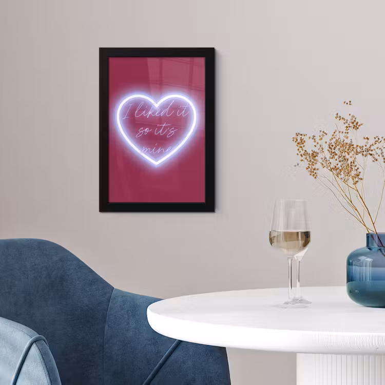 Poster met lijst - I liked it so it's mine - Neon hart - Roze — 2