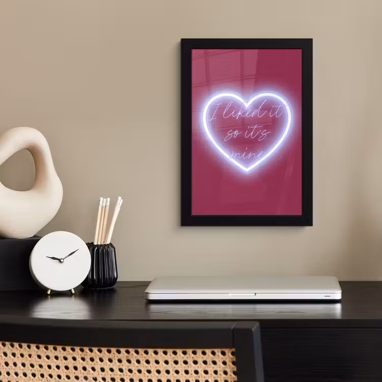 Poster met lijst - I liked it so it's mine - Neon hart - Roze — 3