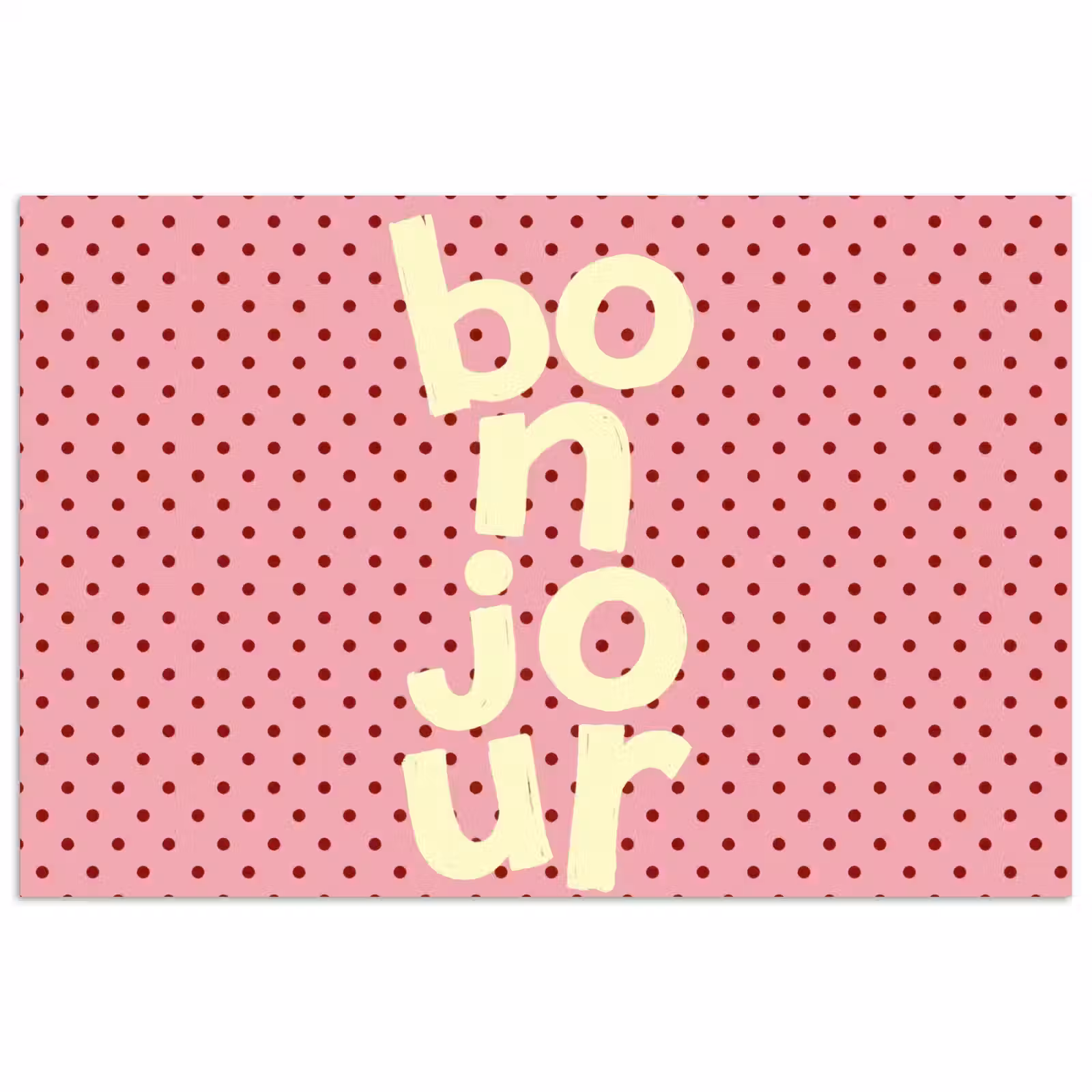 Poster - Bonjour - Stippen - Roze- Geel — 1