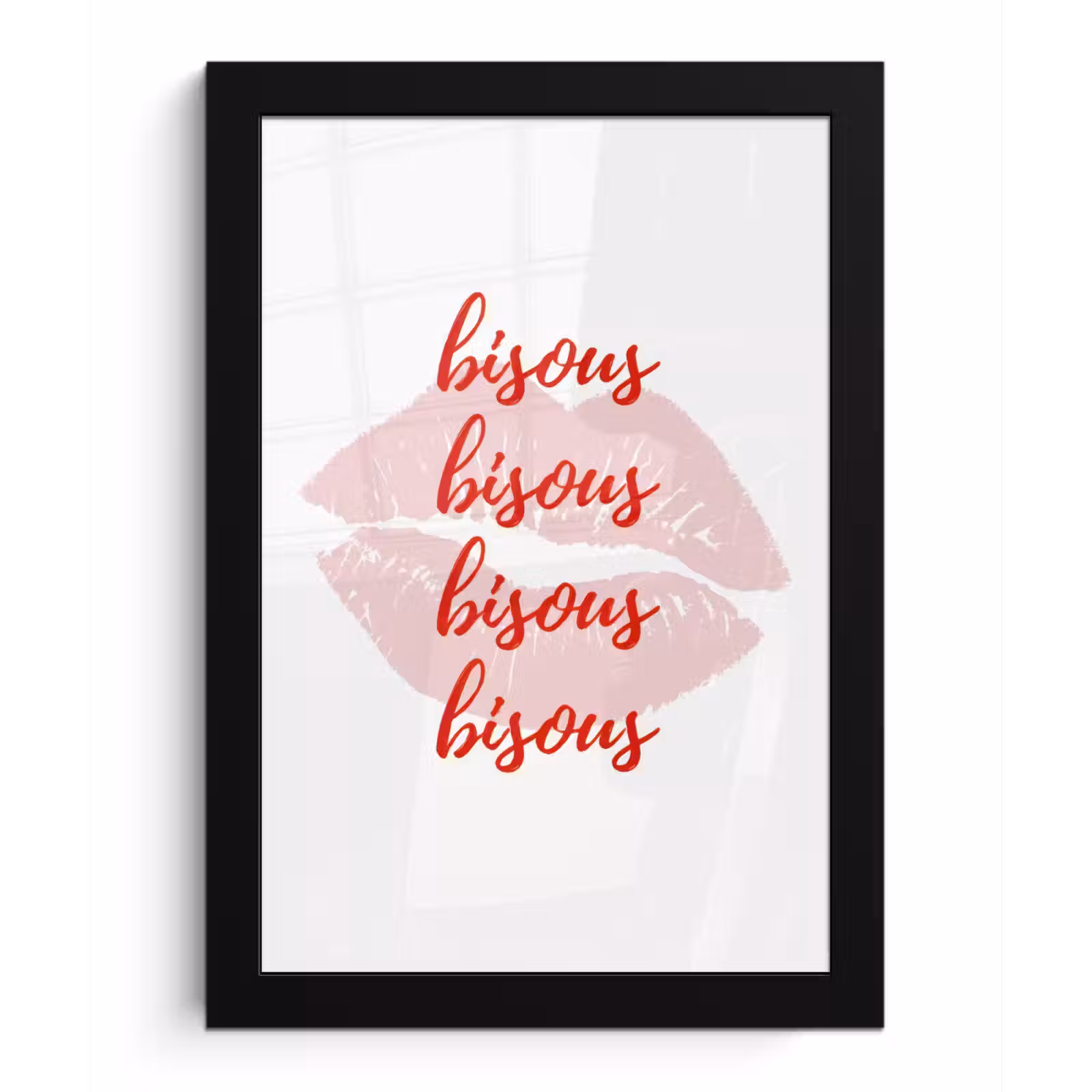 Poster met lijst - Bisous - Lip - Wit - Rood — 1