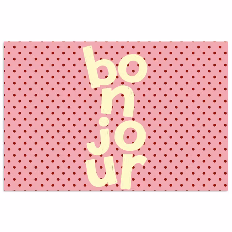 Poster - Bonjour - Stippen - Roze- Geel — 1