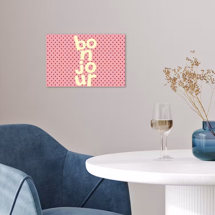 Poster - Bonjour - Stippen - Roze- Geel — 4