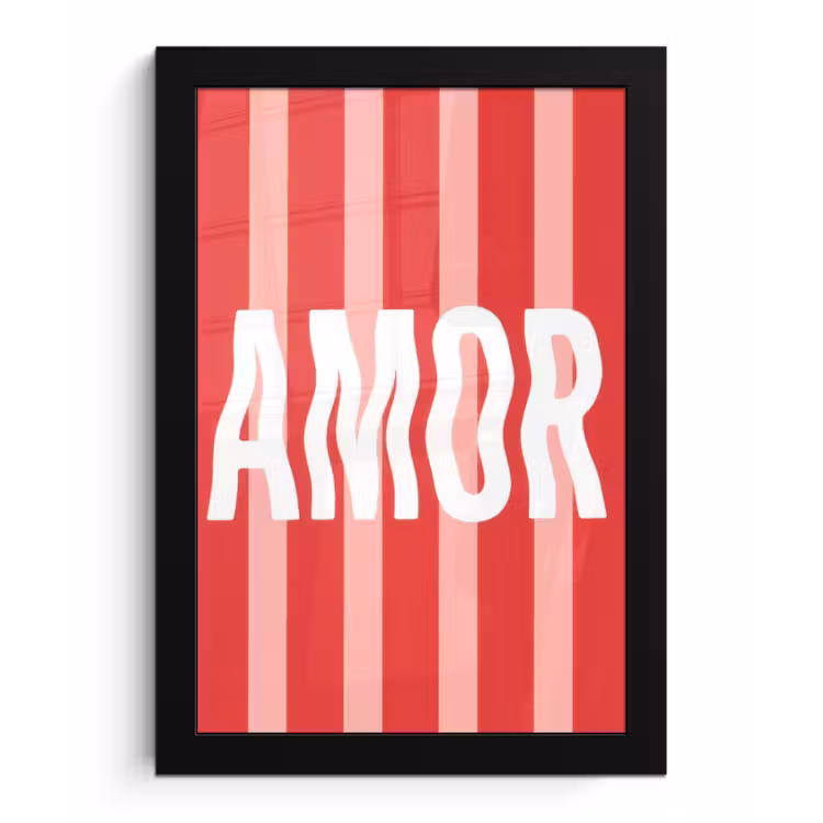 Poster met lijst - Amor - Strepen - Rood - Roze — 1