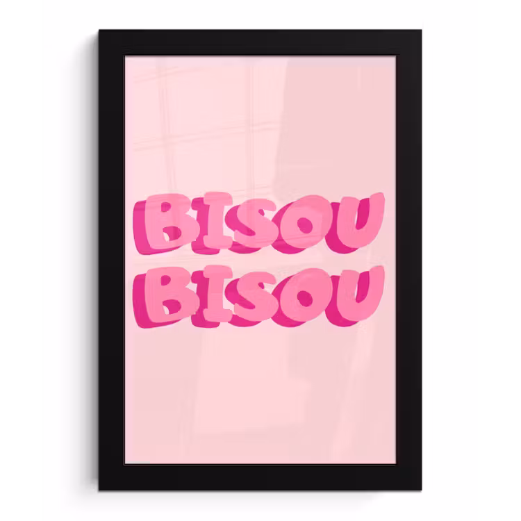 Poster met lijst - Bisou - Roze - Dikke letters — 1