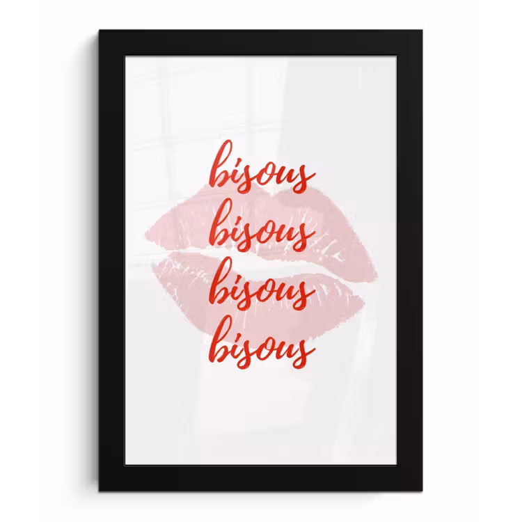 Poster met lijst - Bisous - Lip - Wit - Rood — 1