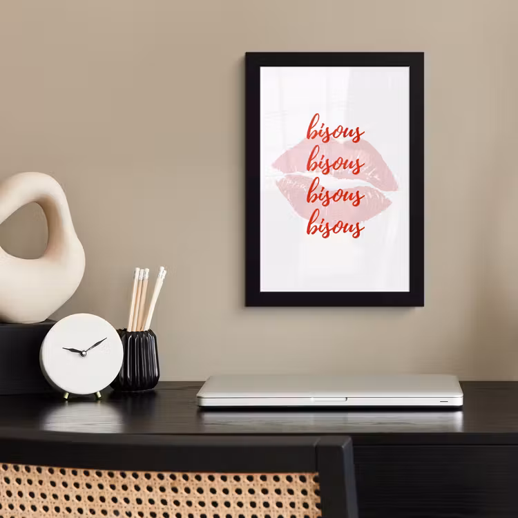 Poster met lijst - Bisous - Lip - Wit - Rood — 3