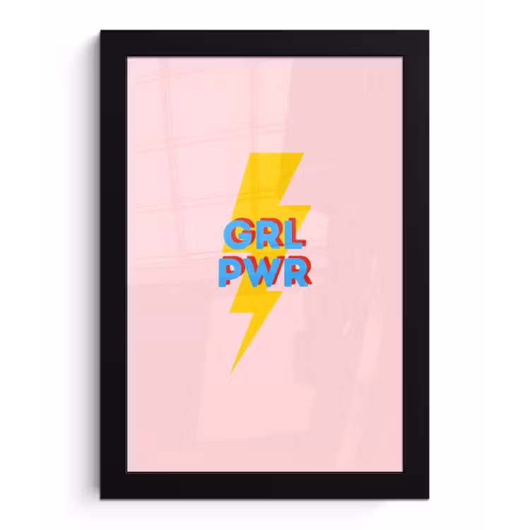 Poster met lijst - Grl pwr - Bliksem - Roze — 1