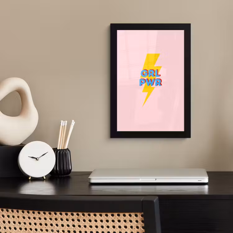 Poster met lijst - Grl pwr - Bliksem - Roze — 3