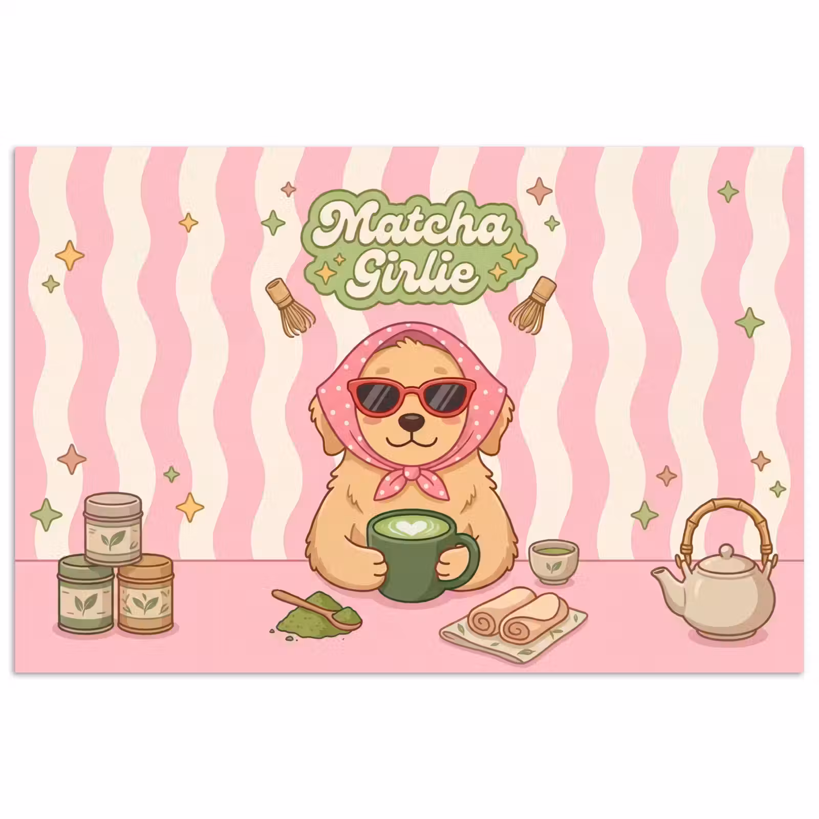 Poster - Matcha - Hond - Roze - Groen — 1