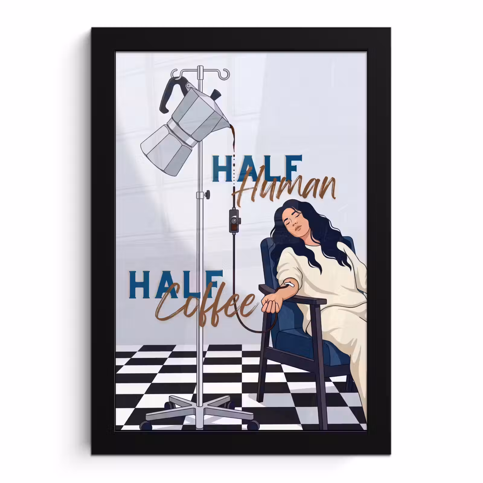 Poster met lijst - Half human, Half Coffee - Infuus - Koffie — 1