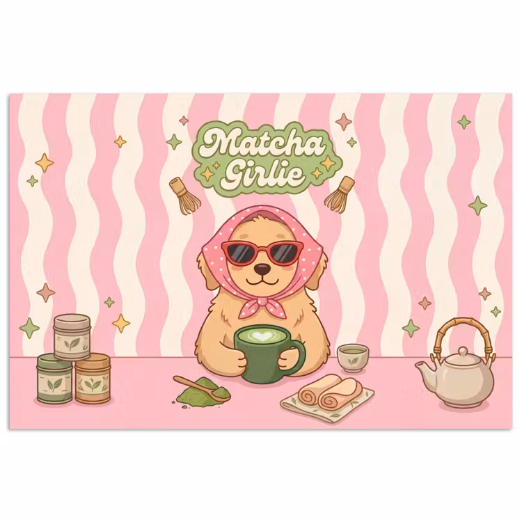 Poster - Matcha - Hond - Roze - Groen — 1