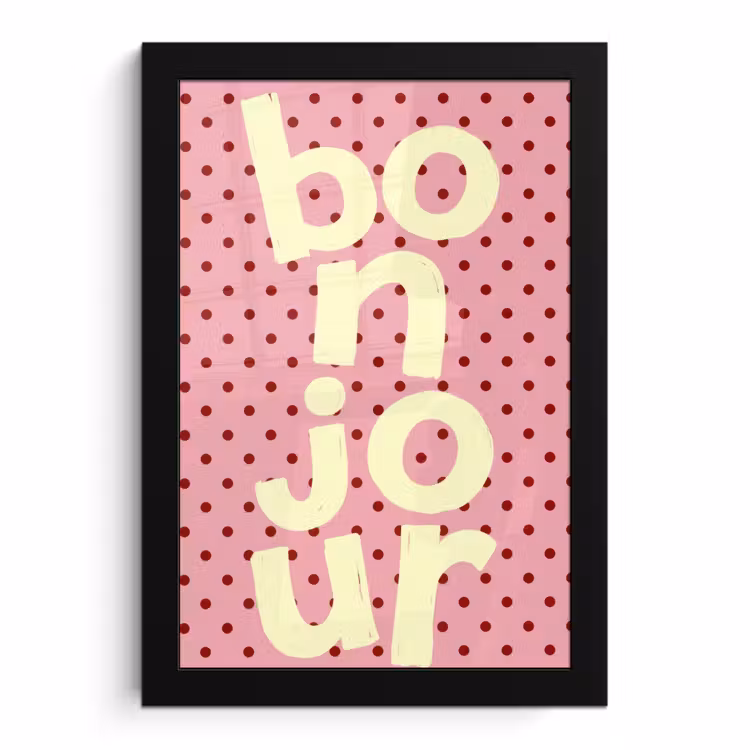 Poster met lijst - Bonjour - Stippen - Roze- Geel — 1