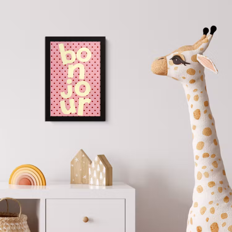 Poster met lijst - Bonjour - Stippen - Roze- Geel — 5