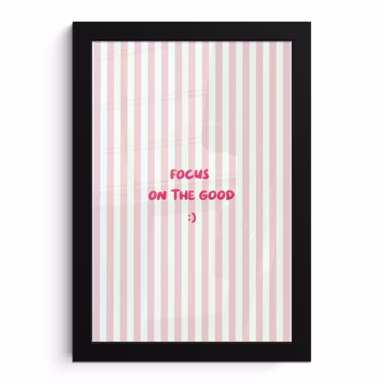 Poster met lijst - Focus on the good - Strepen - Roze - Smiley — 1