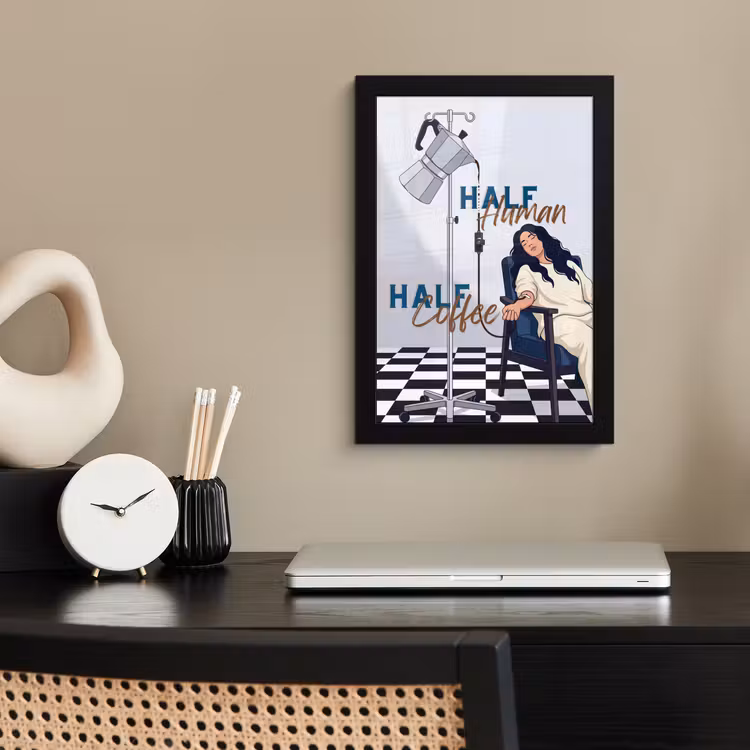 Poster met lijst - Half human, Half Coffee - Infuus - Koffie — 3