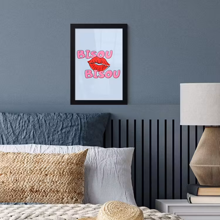 Poster met lijst - Bisou - Blauw - Roze - Lippen — 4