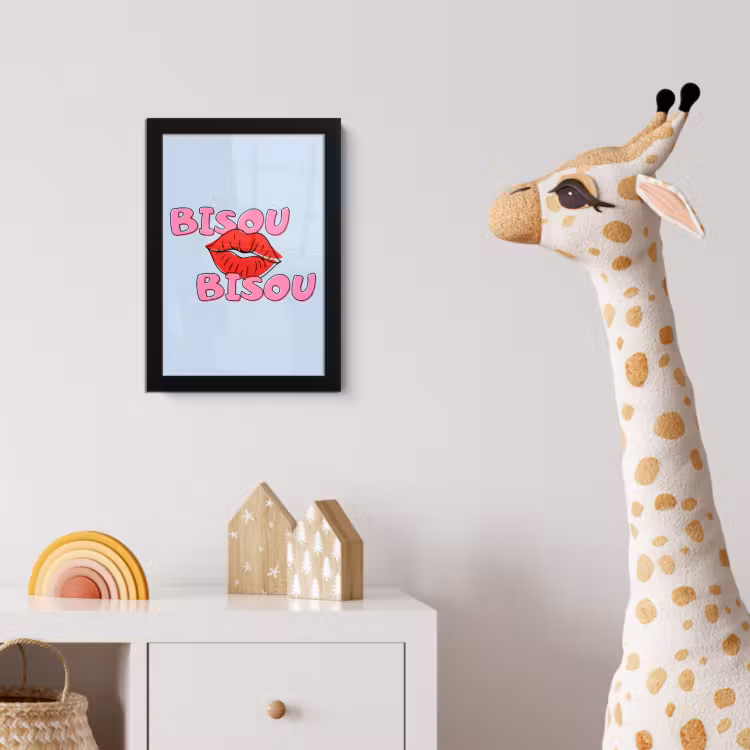 Poster met lijst - Bisou - Blauw - Roze - Lippen — 5