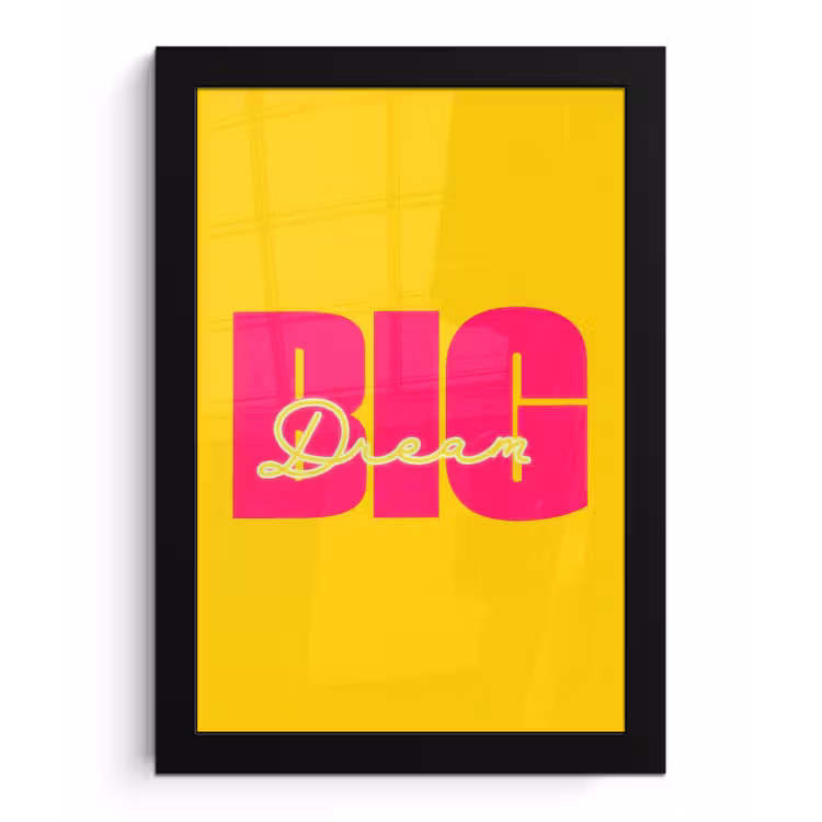 Poster met lijst - Dream big - Geel - Roze — 1