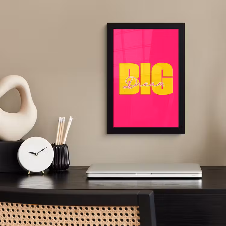 Poster met lijst - Dream big - Roze - Geel - Minimalistisch — 3