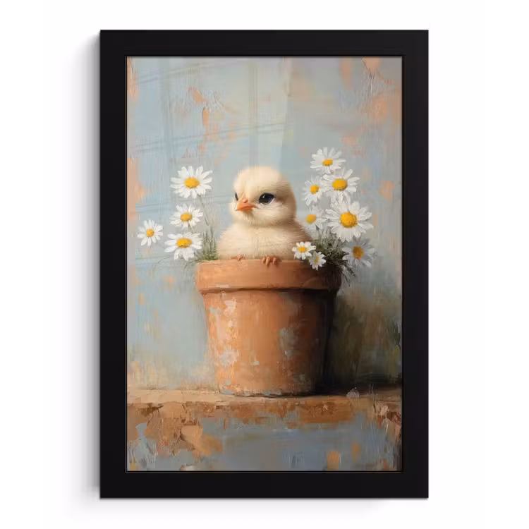 Poster met lijst - Bloempot - Kuiken - Bloemetjes — 1