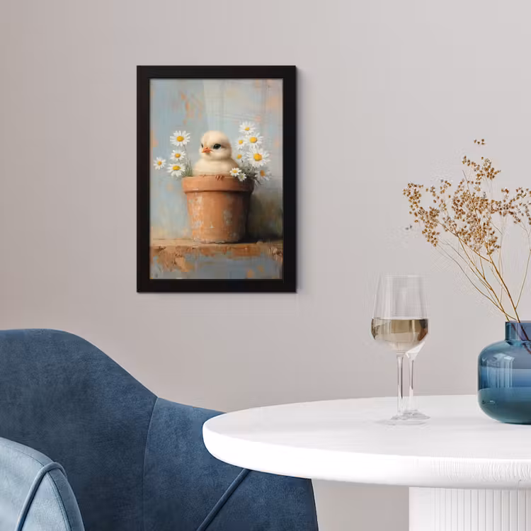 Poster met lijst - Bloempot - Kuiken - Bloemetjes — 2