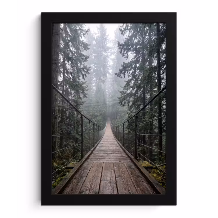 Poster met lijst - Brug - Bos - Mist - Natuur — 1