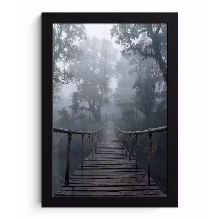 Poster met lijst - Brug - Jungle - Mist - Natuur — 1