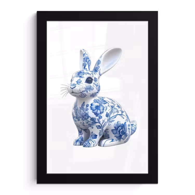 Poster met lijst - Delftsblauw - Haasje - Wit — 1