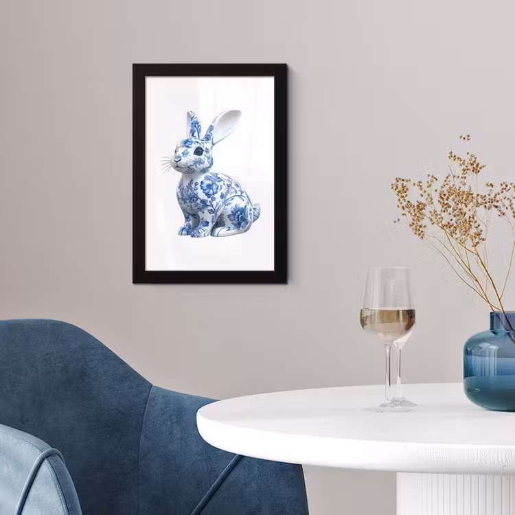 Poster met lijst - Delftsblauw - Haasje - Wit — 2