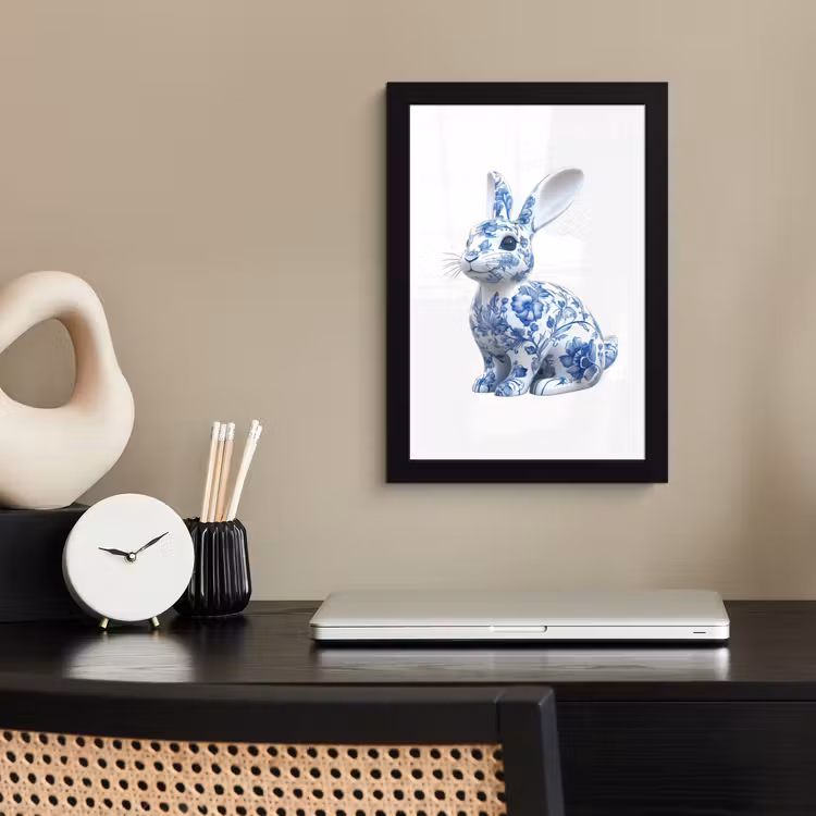 Poster met lijst - Delftsblauw - Haasje - Wit — 3
