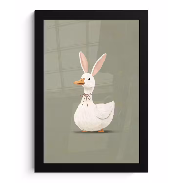 Poster met lijst - Eend - Konijnoren - Grijs — 1