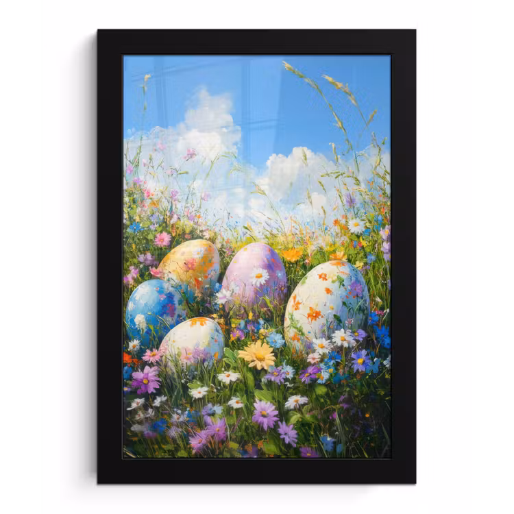 Poster met lijst - Grasveld - Eieren - Bloemen — 1