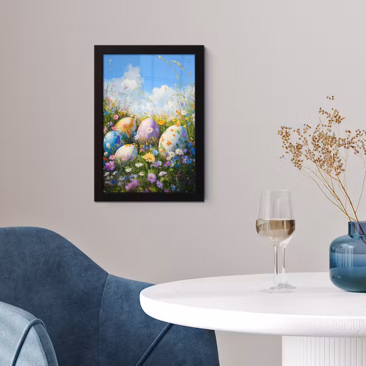 Poster met lijst - Grasveld - Eieren - Bloemen — 2