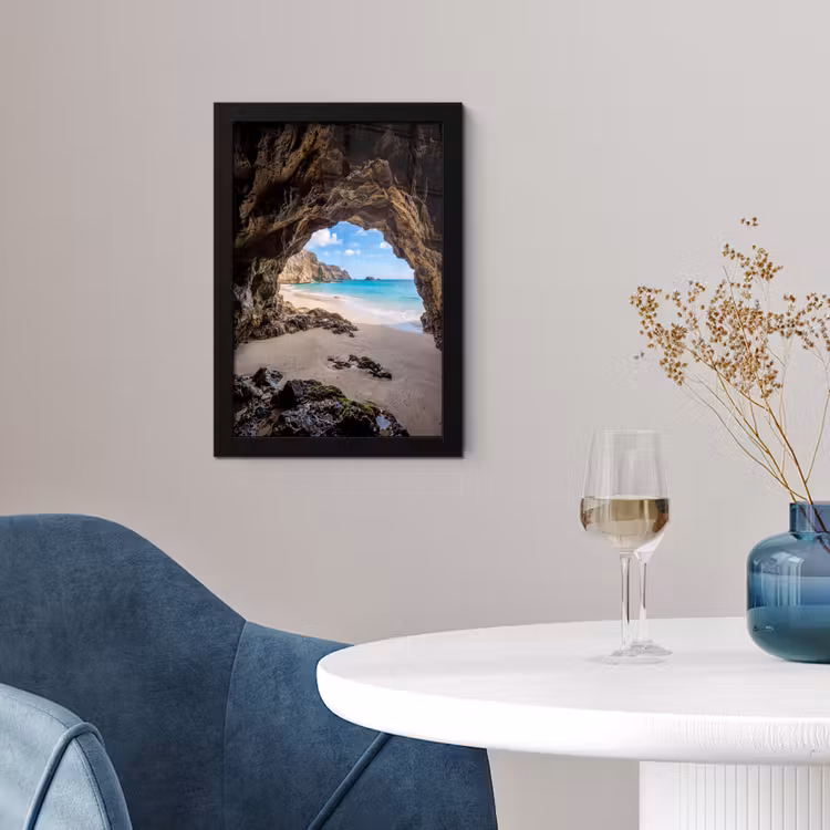 Poster met lijst - Grot - Strand - Zee - Blauw — 2
