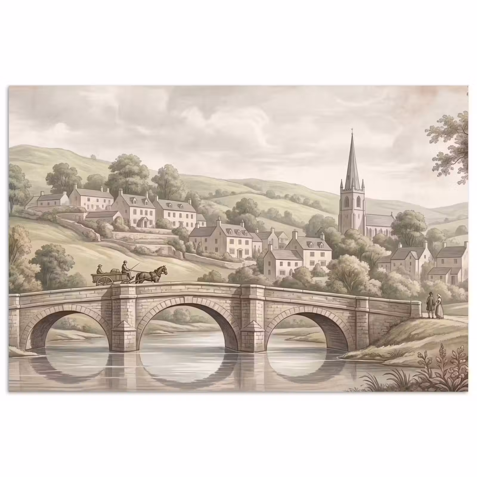 Poster - Dorp - Brug - Uitzicht - Groen — 1