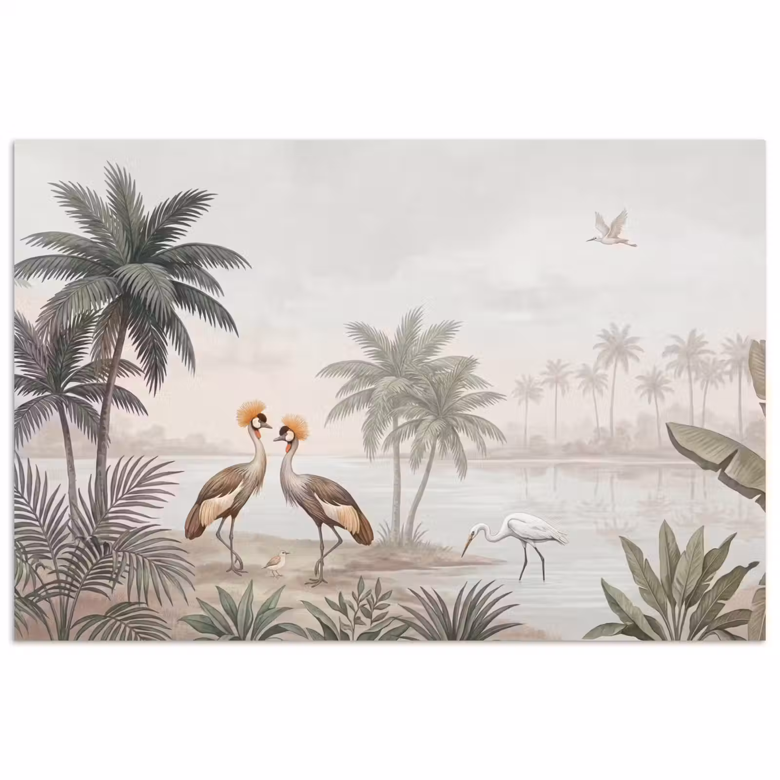 Poster - Kraanvogels - Palmbomen - Tropisch — 1