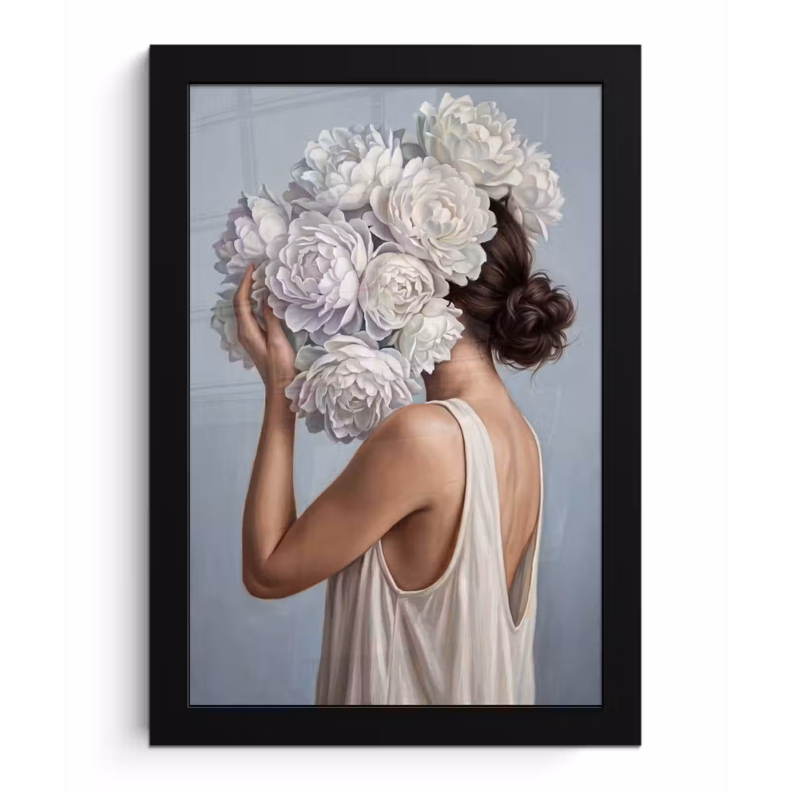 Poster met lijst - Bloemen - Vrouw - Wit — 1