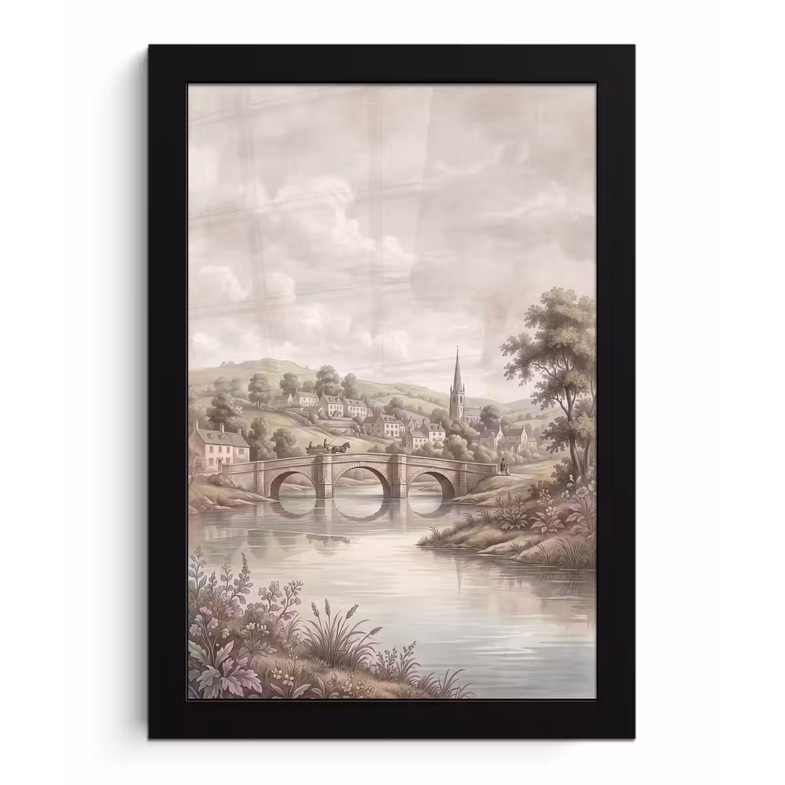 Poster met lijst - Dorp - Brug - Uitzicht - Groen — 1