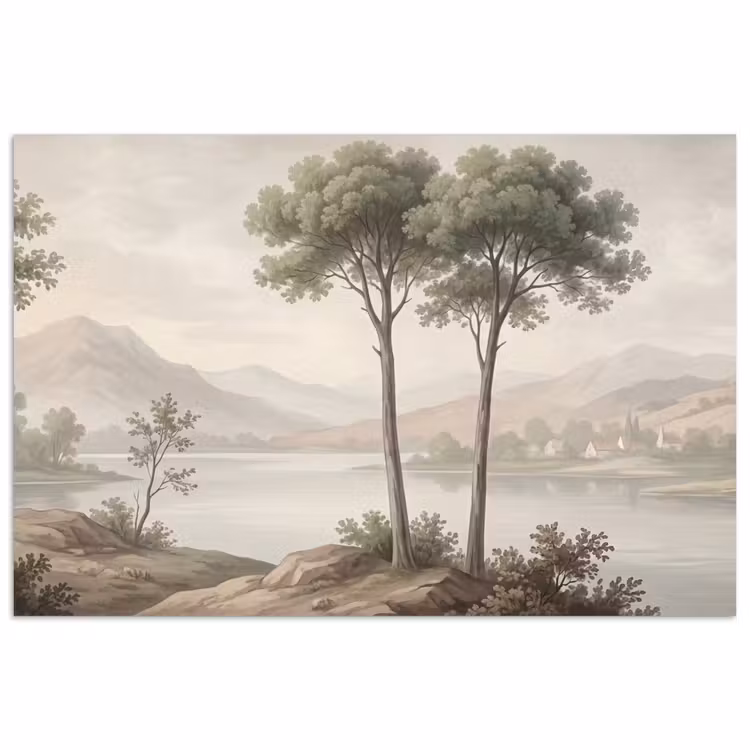 Poster - Bomen - Meer - Bergen - Illustratie — 1