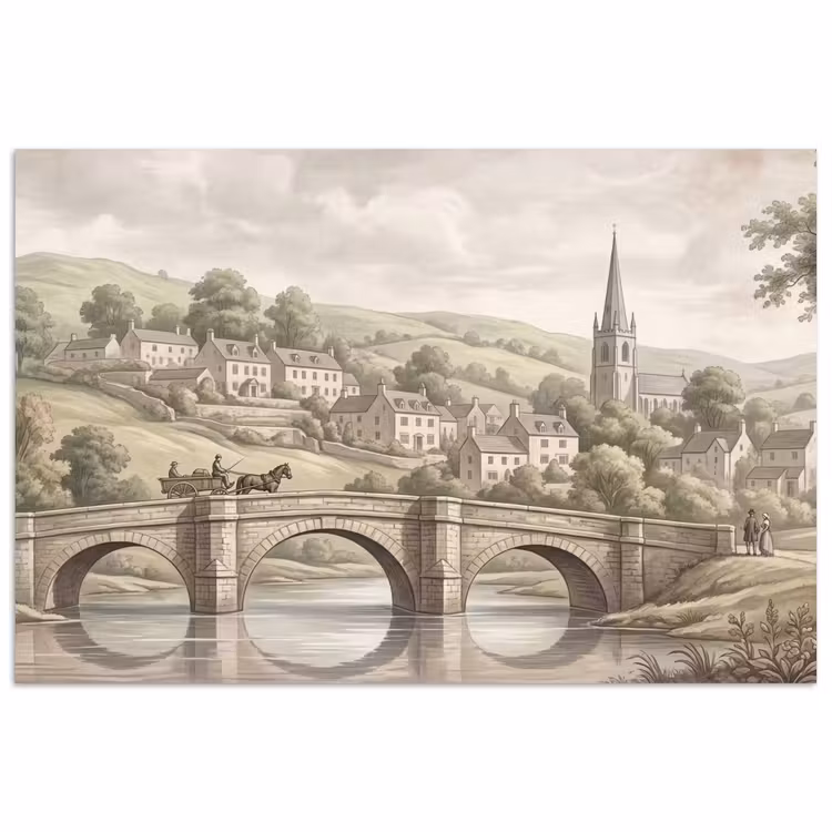 Poster - Dorp - Brug - Uitzicht - Groen — 1