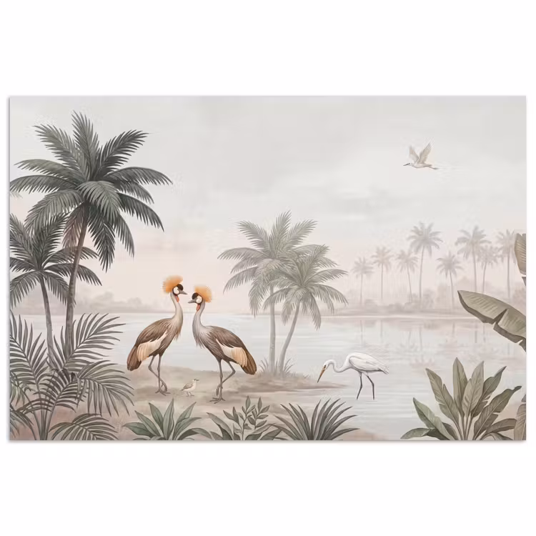 Poster - Kraanvogels - Palmbomen - Tropisch — 1