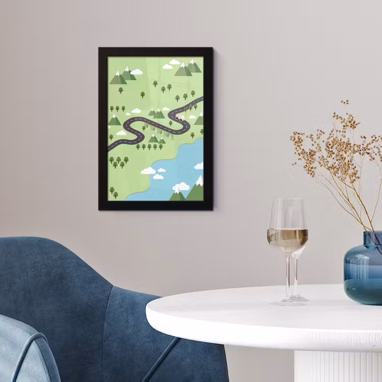 Poster met lijst - Auto - Bergweg - Natuur - Illustratie — 2