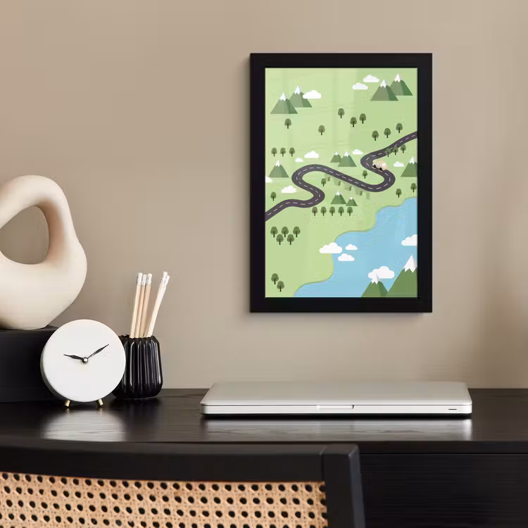 Poster met lijst - Auto - Bergweg - Natuur - Illustratie — 3