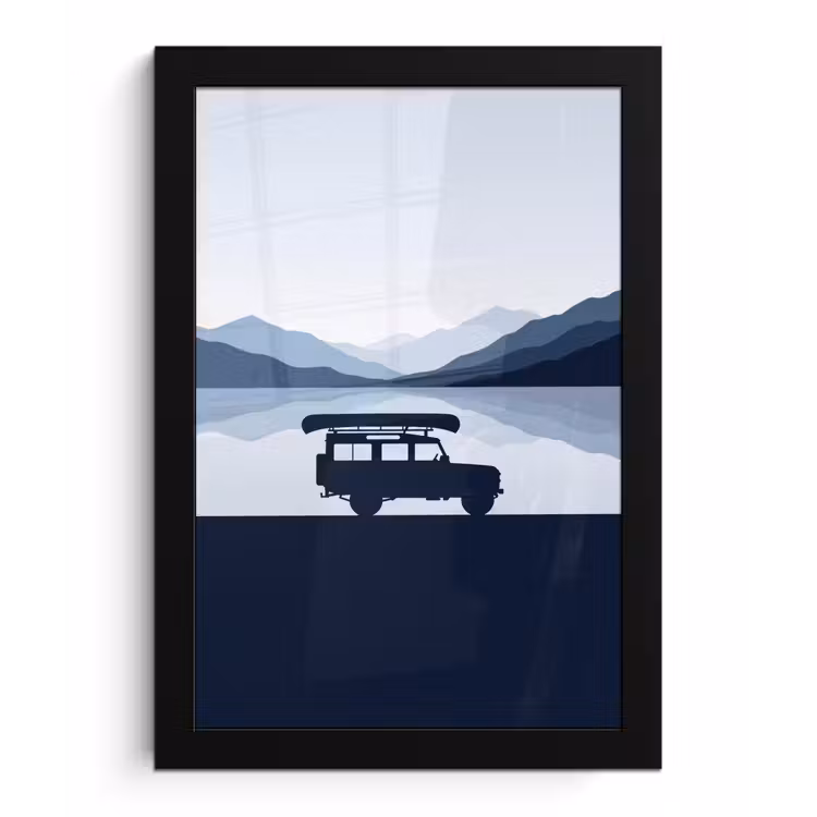 Poster met lijst - Auto - Meer - Bergen - Blauw — 1
