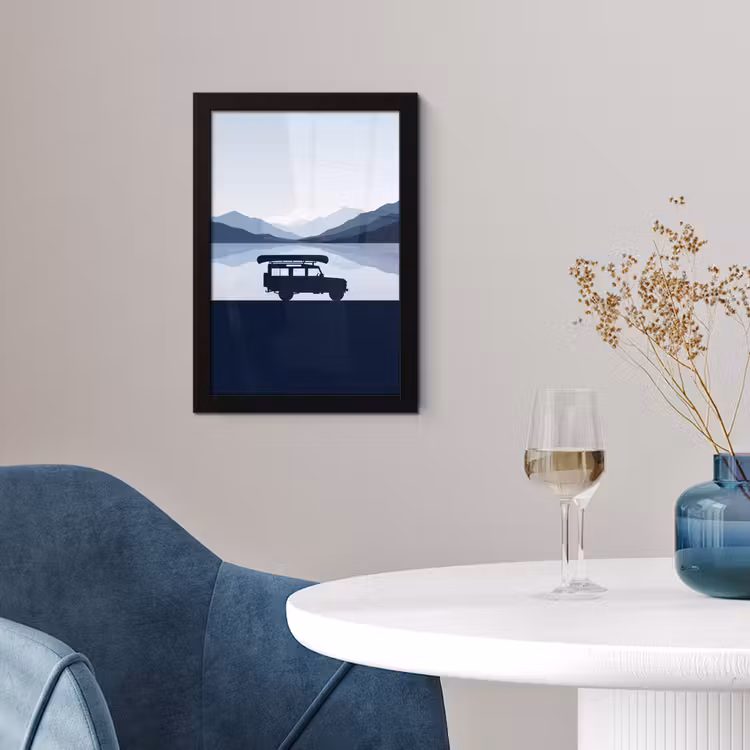 Poster met lijst - Auto - Meer - Bergen - Blauw — 2
