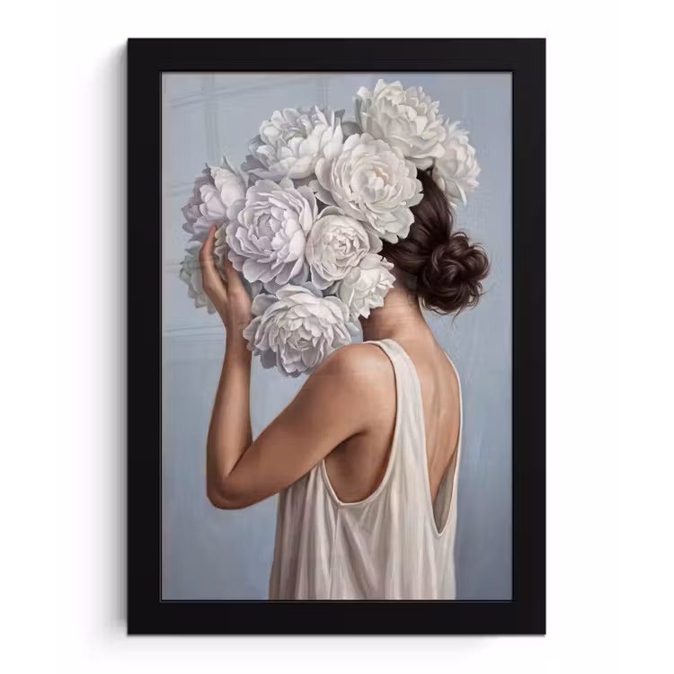 Poster met lijst - Bloemen - Vrouw - Wit — 1