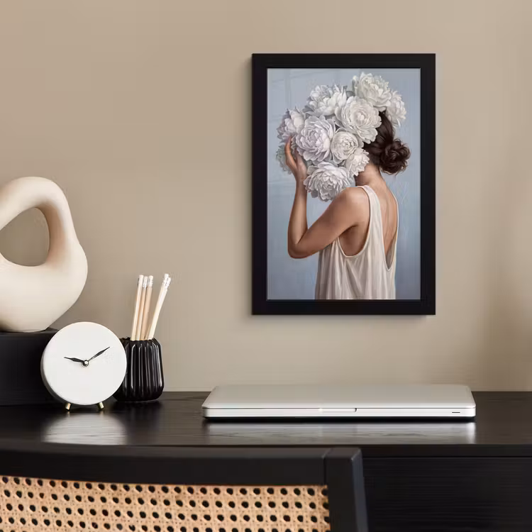 Poster met lijst - Bloemen - Vrouw - Wit — 3
